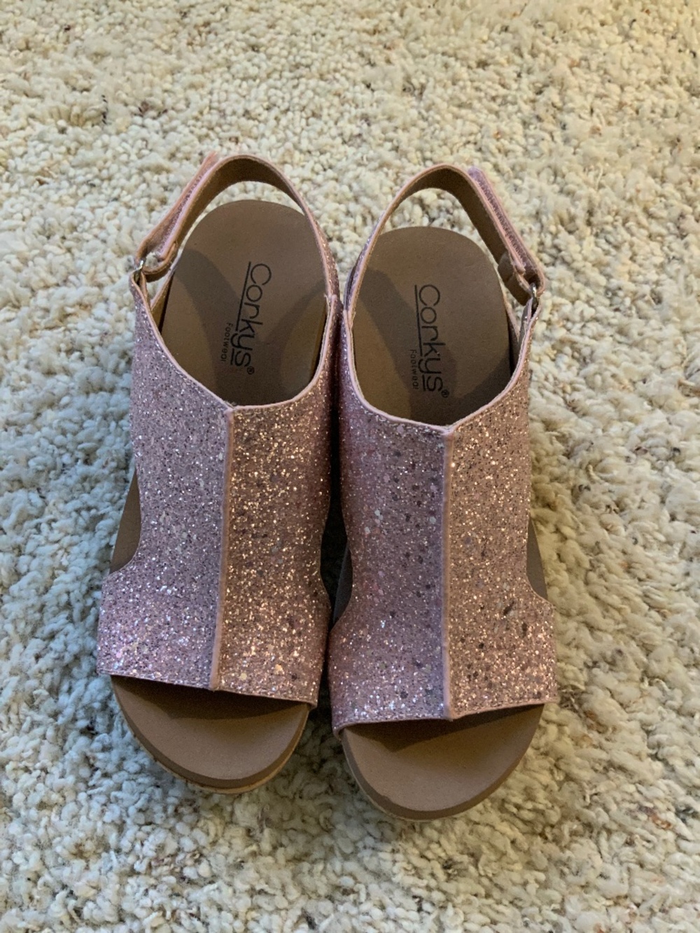 Corkys Carley Wedges Light Pink Glitter Sandals
